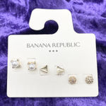 Banana Republic  Gold Stud‎ Earring Set 3 Pair Pearl Crystal Triangle Modern Chic Photo 0