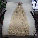 Hello Molly  Gold Sequin Halter Prom Dress Small Open Back Formal High Slit NEW Photo 2