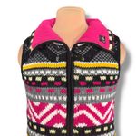 Vintage Icelandic Design Fair Isle Knit Vest Wool Blend Zip Front Large Warm Ski Black Photo 2