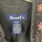 Denim & Co womens small black floral embroidered button up jacket blazer fairy b Photo 1