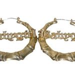 RETRO CRYSTAL Gold Tone BABY GIRL BAMBOO DOOR KNOCKER 80's HOOP EARRINGS Photo 0