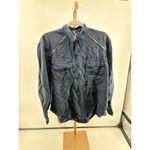 Free People  navy blue off campus metallic detail button down long sleeve size sm Photo 5