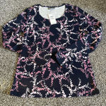 Style & Co New  Blue Purple White Leaf Printed Scoop-Neck Long Sleeve Top XS Photo 0