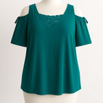 Lane Bryant  Teal Cold Shoulder Lace V-Neck Top Plus Size 18 Photo 0