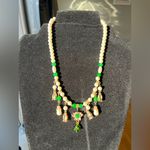 Handmade Elegant Green and Gold Beaded Pearl Necklace Photo 7