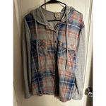 Como vintage  Flannel Shirt Jacket XL Pink/Gray Plaid Hooded Button Front Photo 7