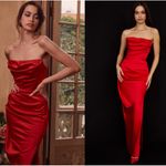 House Of CB  Adrienne' Scarlet Satin Strapless red Gown NWOT size L A-C Photo 4