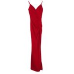 David's Bridal Emerald Sundae Red Crepe Spaghetti Strap Gown With Ruching Small Photo 0