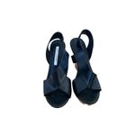 Diane Von Furstenberg  Women's Natural Black Leather Wedges Sandal Size 7.5 Photo 1