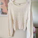 Free People Sandre Cable Knit Cropped Sweater in Cream Ivory White Size XL Photo 4
