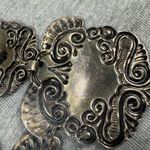 Vintage Black Silver Ornate Luggage Tag Articulated Earrings Scrollwork Design Photo 15