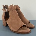 Chelsea and Violet Hendricks Suede Tan Peep Toe Cut Out Heel Shooties Photo 0