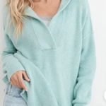 Aerie  mint waffle collared hooded sweater size small Photo 0