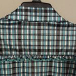 Caren Sport 2X Capped Sleeve Button Front Ruffle Stretch Plaid Top Blue Photo 5