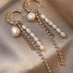 Pearl Dangle Earrings Gold Hoop Chain Rhinestone Drop Earrings Women Photo 0