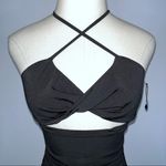 Olivaceous Black Bodycon Ruched Halter Cutout Short Mini Dress Small NWOT LBD Photo 1