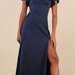 Lulus  Ultimate Sweetness Navy Blue Satin Flutter Sleeve Maxi Dress Bridesmaid XL Photo 0
