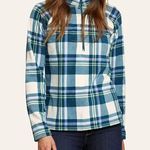 Eddie Bauer Teal Plaid Ultra Soft Fleece 1/4 Zip Long Sleeve Pullover Top M Photo 0