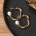 hoop earrings with pearl gold open hoop chunky hoop push back open hoop gold hoop with pearl Photo 2