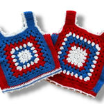 Lot Of 2 VTG Crochet Knit Tank Top Vest Red/White/blue 70s 60s Handmade Festival Red Size undefined Photo 0