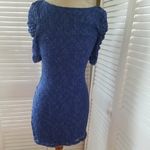 Free People LACE SCOOP NECK MINI BODYCON DRESS LINED BODY PUFFY ROUCHED SLEEVES Photo 3