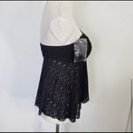 Kona Sol Black Geometric Eyelet Slit-Front Halter Lined-Cup Swimwear Tankini Top S(4-6) Photo 3