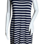 Chico's Dress Women Small White Navy Blue Stripe Sheath Jersey Casual Nautical Photo 0