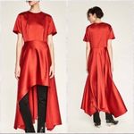 ZARA Red Sateen Short Sleeve High Low Hem Dress Size S Photo 1