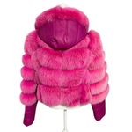 Smith Fine Furs Genuine Fox Fur Convertible Hooded Jacket To Vest Pink Dyed 2XL Size 2X Photo 5