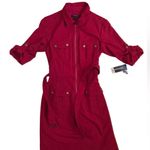 Sharagano  Red Trench Coat Military Shirt Dress with Belt Photo 0