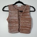 Meshki  Brown Striped Lace-Up Tank Top Photo 0
