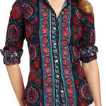 Lucky Brand Medium Long Sleeve Button Med Shirt Floral Blue pink boho whimsi Y2K Photo 0