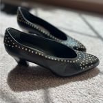 Vintage Italian Black Leather Studded Heels | 80s Minimal Chic Size 5.5 EU 35.5 Photo 9