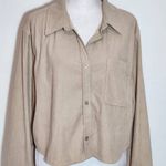 Love Tree  Long Sleeve Khaki Corduroy Cropped Button Down Shirt Size Large Photo 1