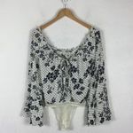 Free People One On One Date Floral Bodysuit XS White Polka Dot Bell Sleeve Photo 14