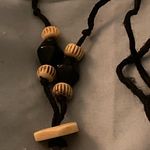 24” Necklace Stone Carved Fish Pendant 2” H X .75” W Beaded Black Cord Rope Photo 2