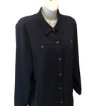 J.Jill  Wearever Button-Front Belted Woven Jacket Navy Size M Business Casual Photo 2