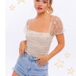 Le lis  Mesh Cream Champagne Gold Star Bodysuit Size Small New With Tags Photo 11