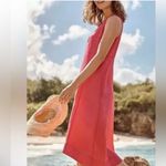 J.Jill A-Line Midi Linen Blend Strawberry Sleeveless Scoop Neck Sundress MP Photo 5