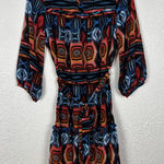 Uncle Frank Vibrant Vivid Bold Geometric Print Tie Waist Mini Dress Boho Small Photo 0