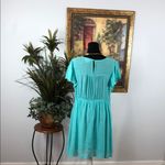 Chic Turquoise Crochet Mini Dress Pleated Short Flutter Sleeve Size XXL Green Photo 4