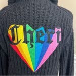 Zadig & Voltaire Zadig Voltaire Black Chunky Knit Zip Up Sweater Cheri Rainbow Heart Back Cozy Photo 4