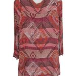 Blu Pepper Lace Up Aztec Print Womens Size S Western Boho Long Sleeves Red Brown Photo 1