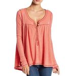 Free People  We The Free Coral Thermal Henley Babydoll Top Size Medium EUC Photo 1