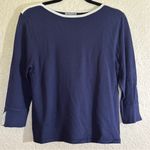 Investments Petites Navy Blue White Trim Crewneck 3/4 Sleeve PM NWT Sweater Photo 10