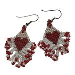 Vintage Red & White Beaded Fringed Heart Love Dangle Earrings Red Photo 1