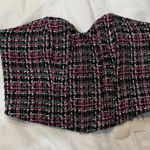 ZARA  Pink Black Green Tweed Bustier Top Blouse Crop NWT Size Medium Photo 0