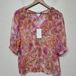 Johnny Was NWT Marcia Floral Pink Ruffle Silk Blouse Women Sz Large Missing Slip Photo 1