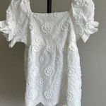 3D Flowers Embroidery White Floral Puff Sleeve Peplum Top 100% cotton Size M Photo 0