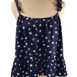 Madewell New  Silk Ruffle Strap Tank Top Navy Blue Floral Size 14 Photo 0